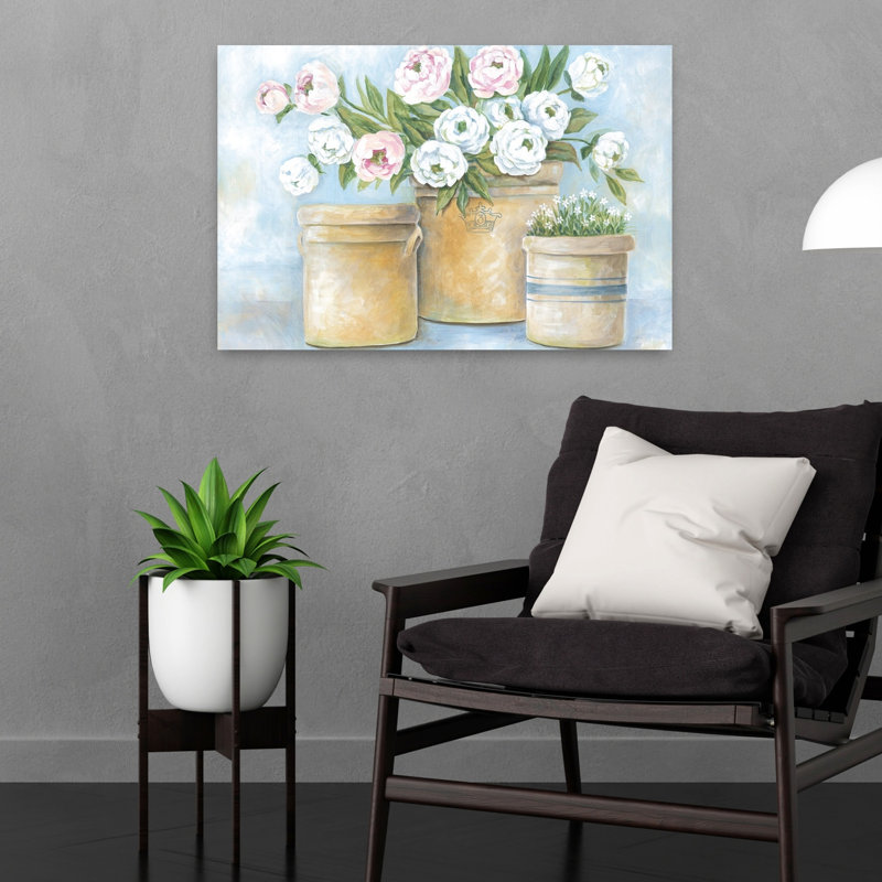 Fermes pivoines délicates, art rustique moderne, H 16 po x l 24 po