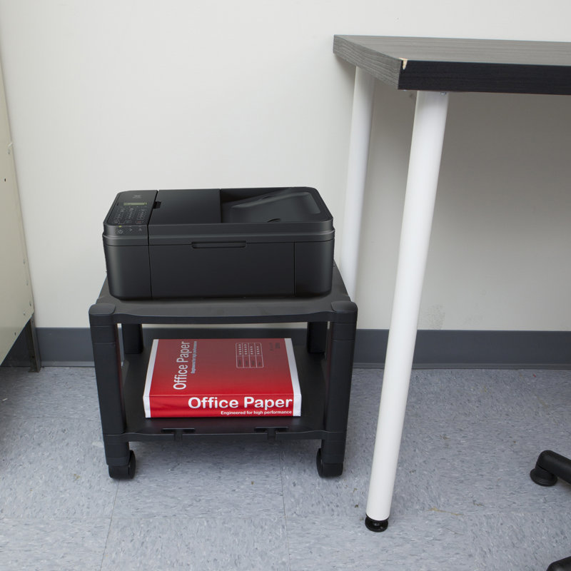 Black Adjustable Height Mobile Printer Cart with 3 Shelves