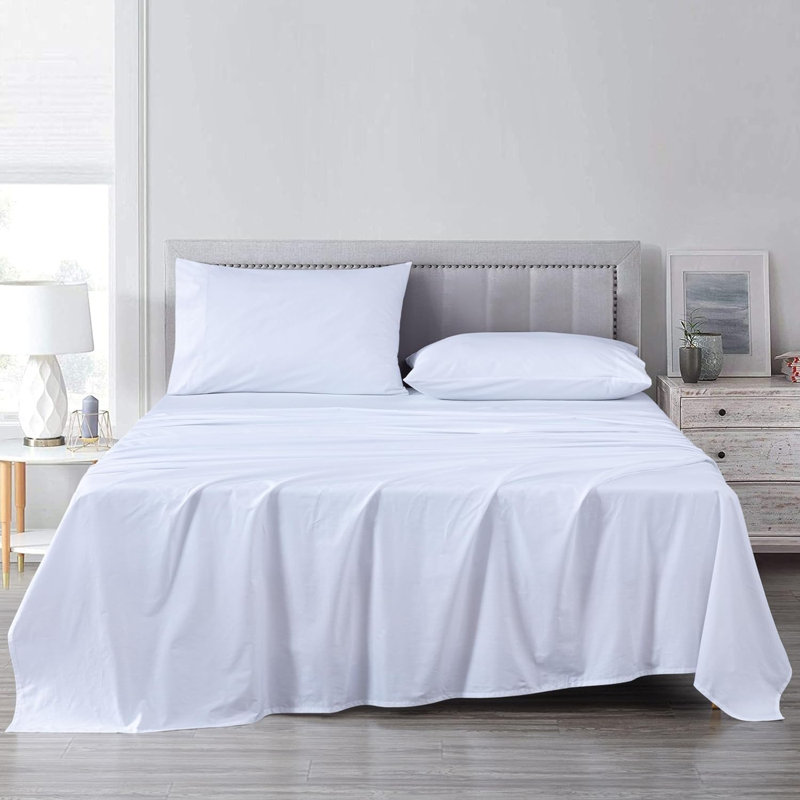100% Cotton Twill Sheet Set, King Sheet Set with 2 Pillowcases, White