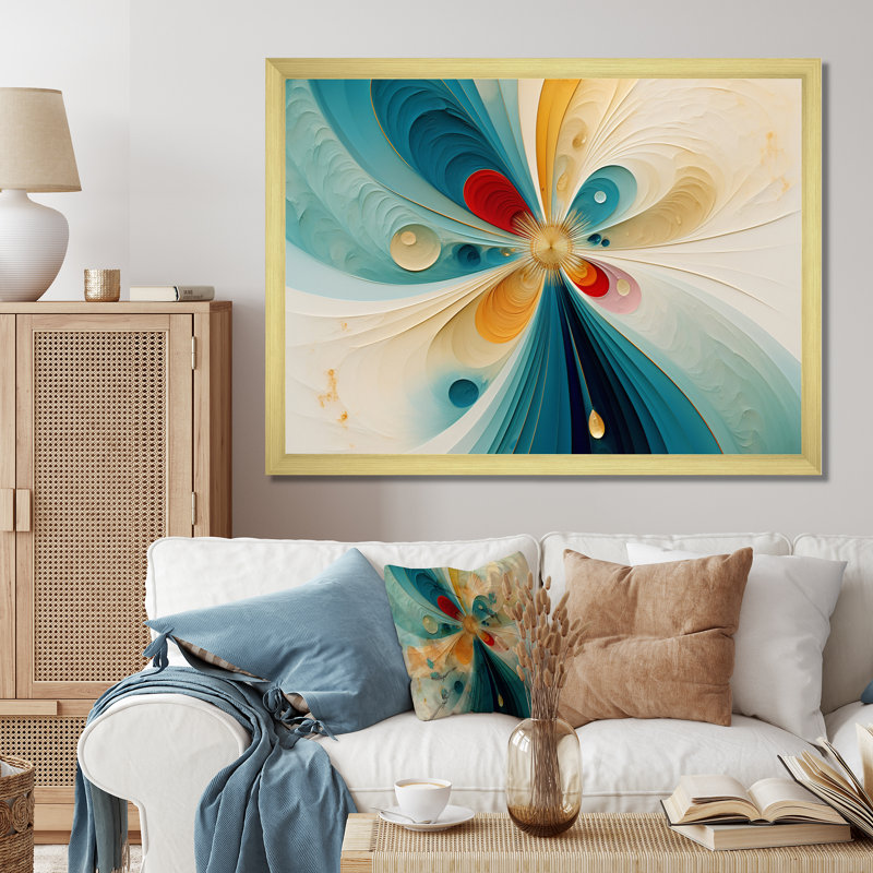 Géométrie de l'esprit en turquoise rétro - impression, H 12 po x l 20 po x P 1 po, Cadre doré à une seule photo