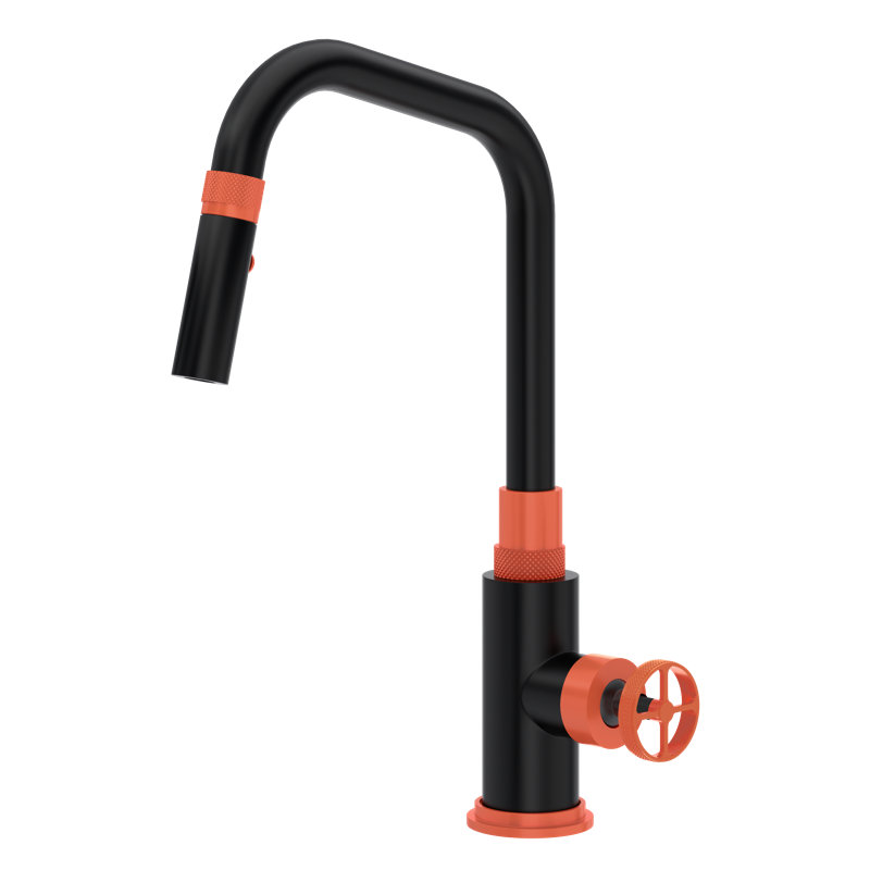 Campo Pull-Down Kitchen Faucet, Matte Black/Orange