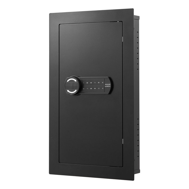 3-Tier Hidden In Wall Safe, Wall Mounted Security Safe with Digital Password and Key Lock, Q235 Cold Rolled Steel Safe Box with LED Light, 2 Adjustable Shelves and 5 Key Holders for Cash Jewelry Passport, Black