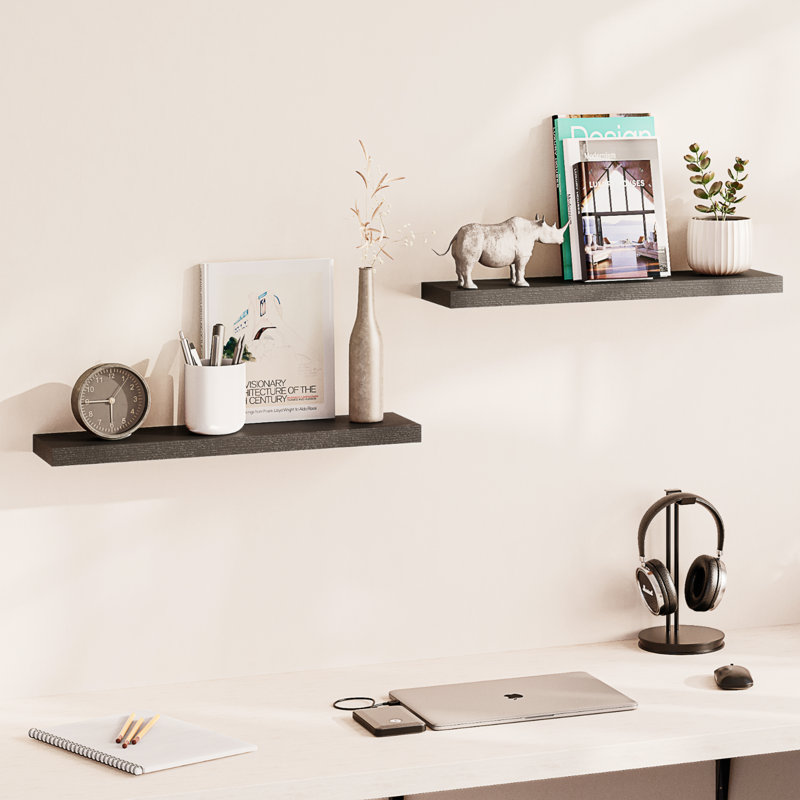 Tablettes flottantes l 24 po x P 8 po Miami avec supports muraux invisibles, Noir