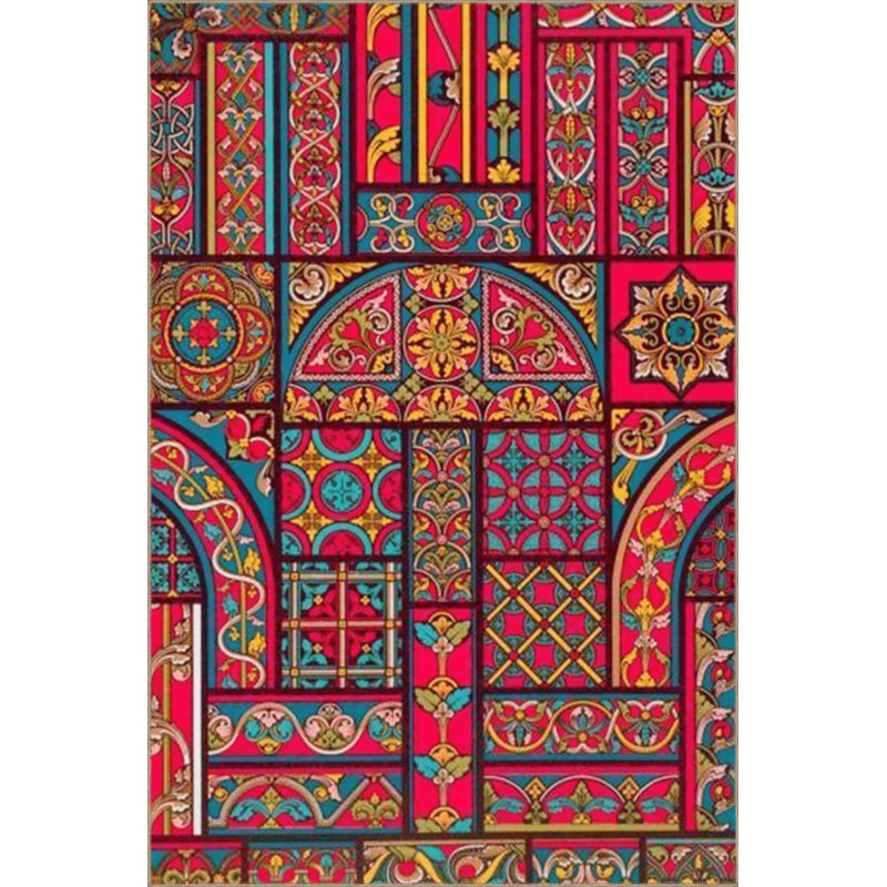 Tapis décoratif moderne de forme géométrique mixte et motif floral, Rond 3 pi 4 po