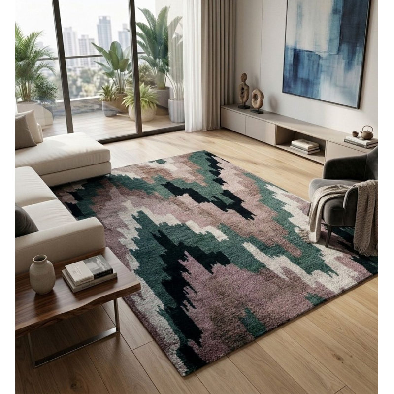 Tapis abstraits multicolores en soie noués à la main de qualité supérieure, Rectangulaire 3 pi x 5 pi