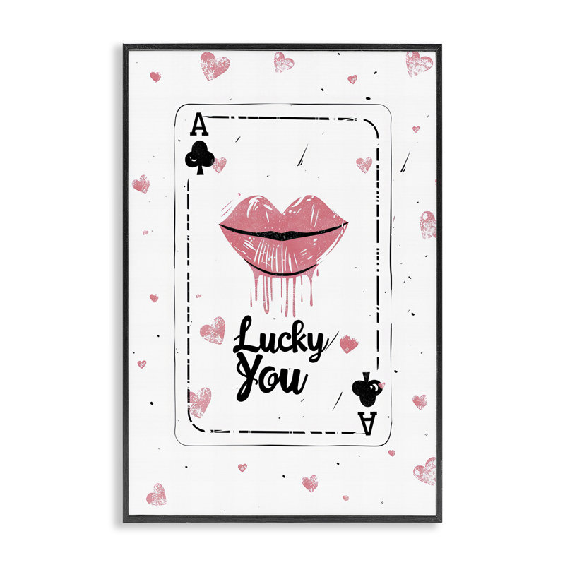 Lucky You, jeu de cartes, estampe numérique, design par LSR Design Studio, H 18 po x l 12 po, Giclée encadrée noir minuit