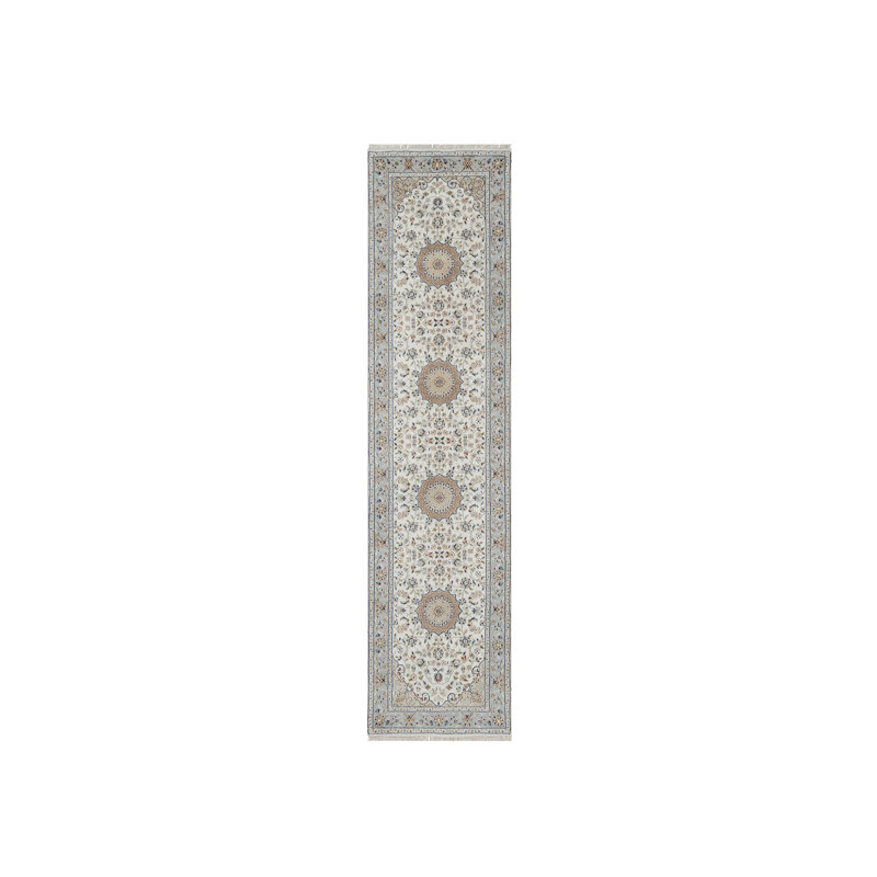 Tapis de couloir blanc en laine et en soie noué à la main 250 KPSI 2 pi 5 po x 10 pi 6DB8C41B88284439BC0F02C53237326C