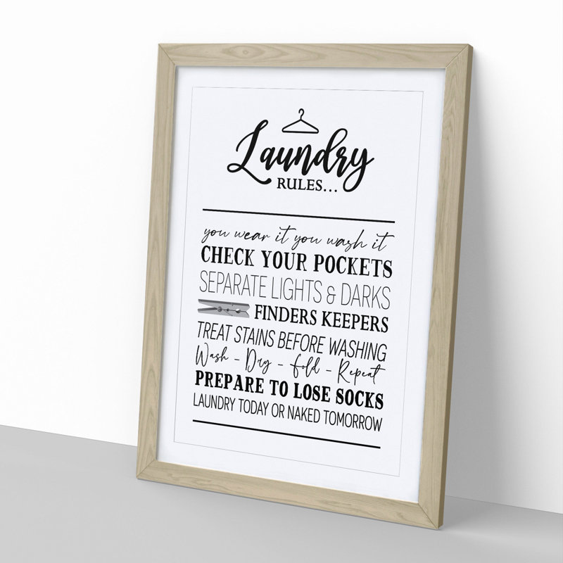 Laundry Rules - Picture Frame Typography, Oak Framed, 65cm H x 48cm W x 2cm D