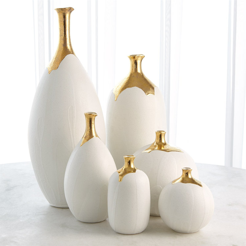 Dipped Golden Crackle/White Sphere Vase-Lg, 9.5"H x 9.5"W x 9.5"D