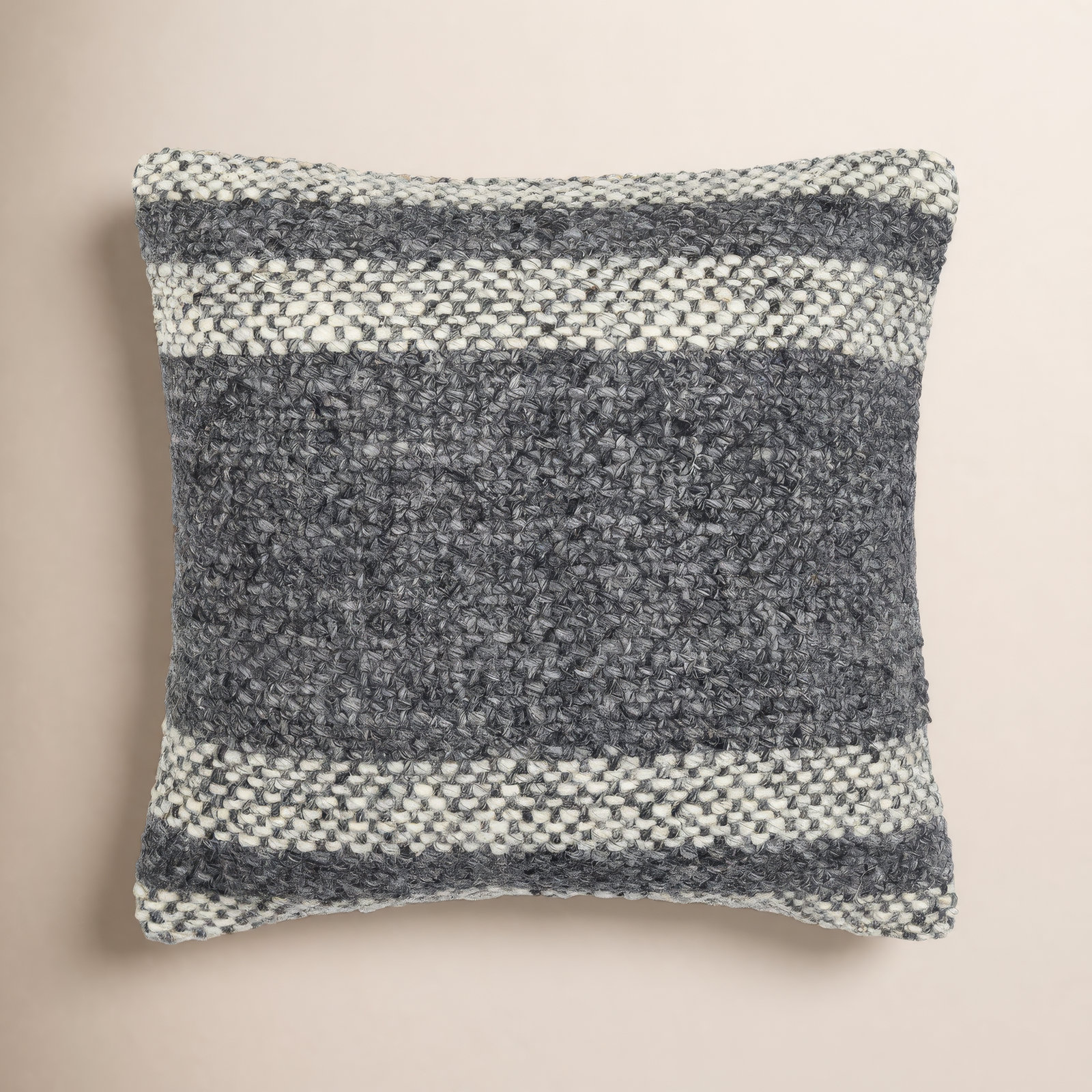 Serephine Striped Wool/Cotton Pillow Cover, 18"H x 18"W, Pillow Cover Only - No Insert, Gray/Beige