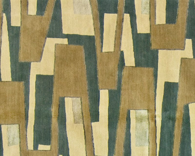 Zigzaggery Wool Geometric Area Rug in Beige/Blue, Rectangle 9' x 12'