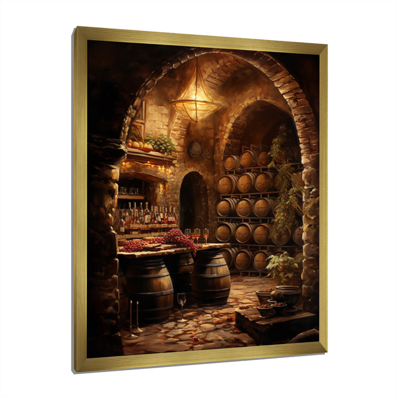 Harmonie de cave à vin - Art mural champagne, Cadre doré simple, H 40 po x l 30 po x P 1,5 po