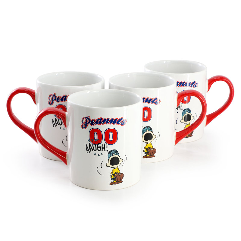 Ensemble de grandes tasses en grès blanc et rouge 4 pièces Gibson
