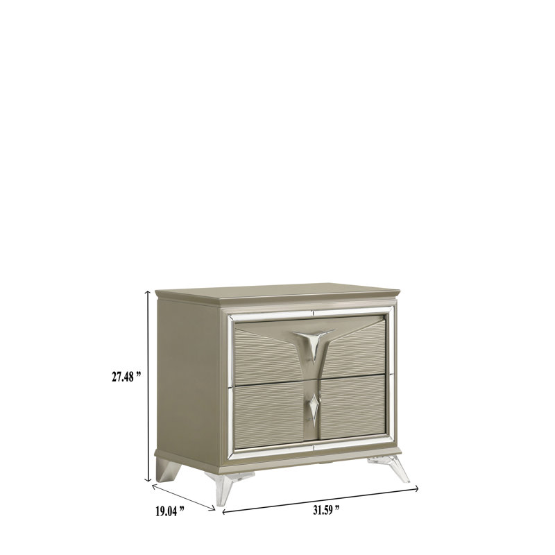 Unité de tiroir de chambre à coucher de style moderne - rangement de chevet contemporain argenté avec 2 tiroirs