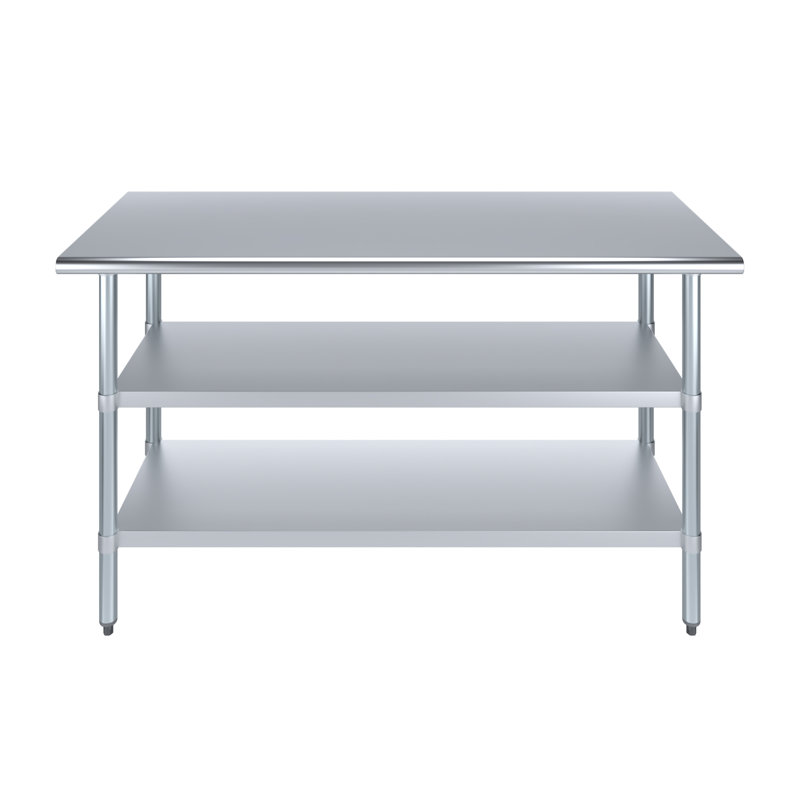 Stainless Steel Work Table with 2 Shelves, 35" H x 60" W x 24" D