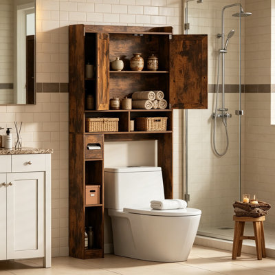 Armoire de rangement au-dessus de la toilette, organisateur de salle de bain de 31,1 pouces de largeur avec portes doubles, support de toilette au-dessus avec porte-papier hygiénique amovible pour la salle de bain et la salle de lavage