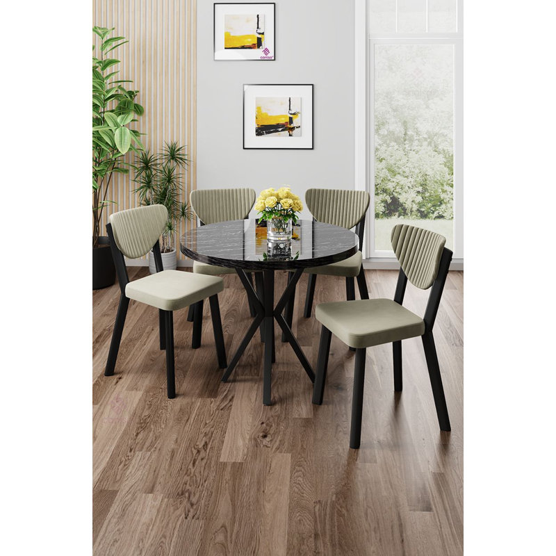 Dining Table & Chairs Set (5 Pieces), Cream