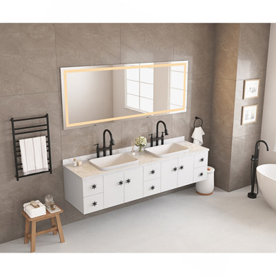 Miroir de salle de bain à DEL 84 po x 30 po avec façade et rétroéclairage, grands miroirs muraux à intensité variable antibuée, mémoire, 3 couleurs, miroir de meuble-lavabo à DEL