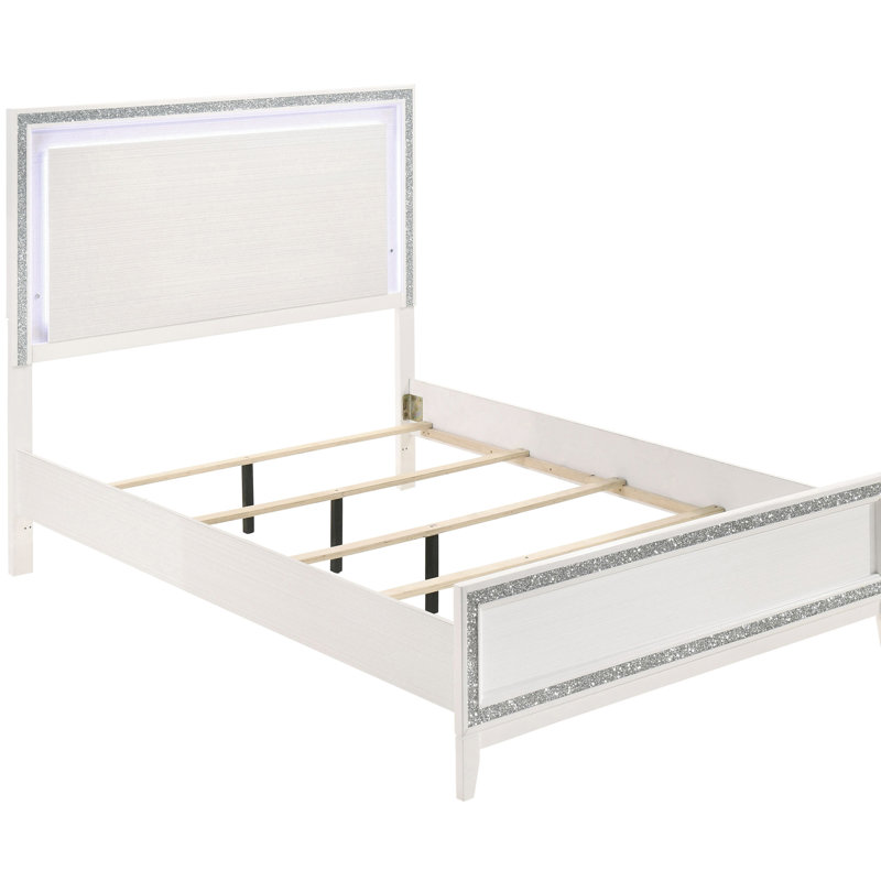 Grand lit avec tête de lit à DEL éblouissante en blanc - Décoration de chambre moderne chatoyante pour