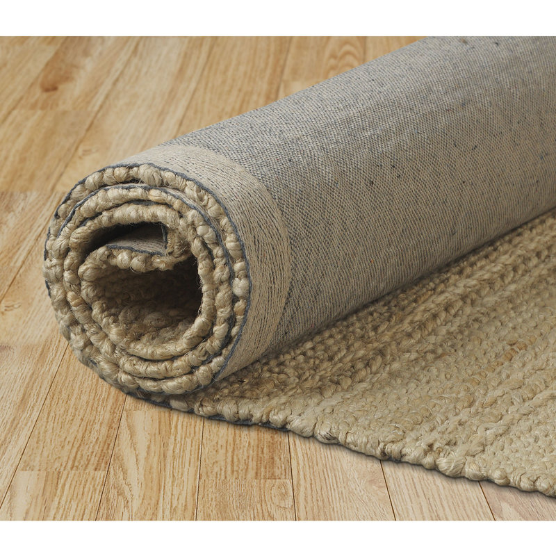 Modern Farmhouse Handmade Natural Fiber Jute Indoor Area Rug with Cotton Backing, Rectangle 7'9" x 9'9", Ivory