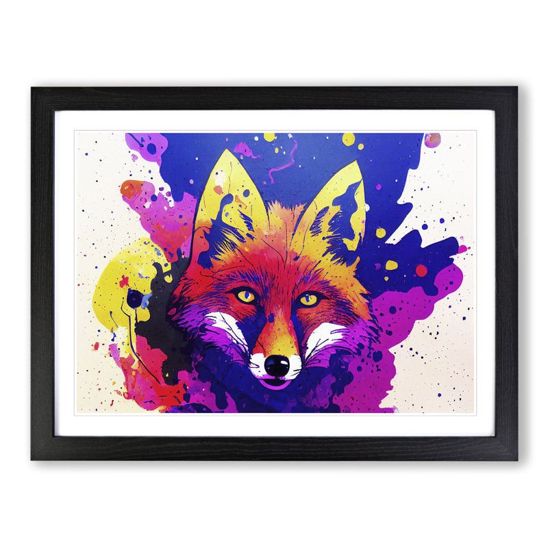 Fox Splash - Single Picture Frame Print, Black, 46cm H x 64cm W x 2cm D