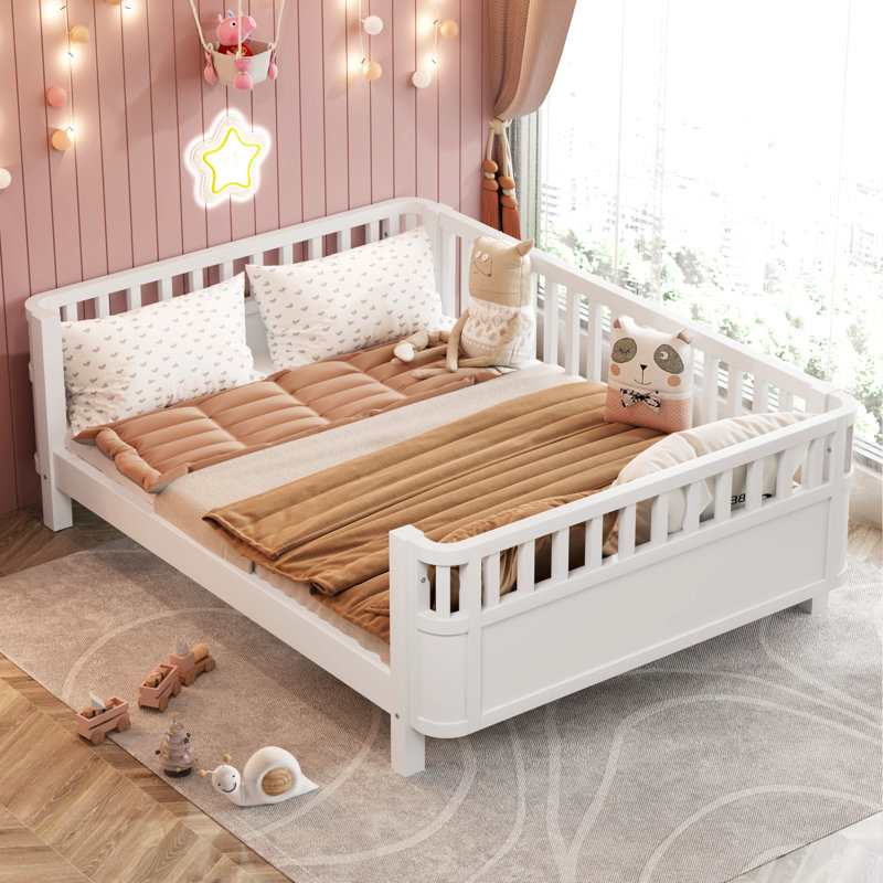 Lit plateforme en bois avec rails, Lit simple, Blanc