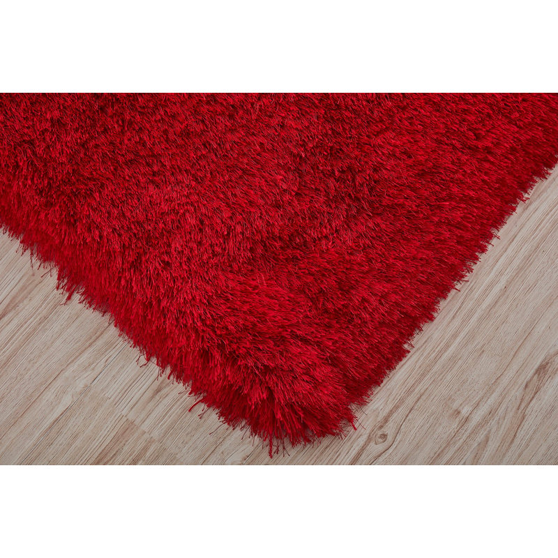 Tapis rouge à poil long fabriqué à la main Zarina, Rectangulaire 8 pi x 10