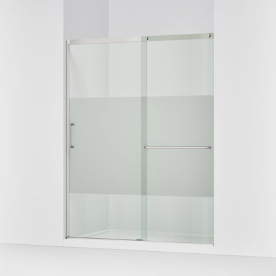 Elate Tall Sliding Shower Door, 75-1/2-In H X 62-1/4 - 65-5/8-In W With Heavy 5/16-In Thick Crystal Clear Glass With Privacy Band