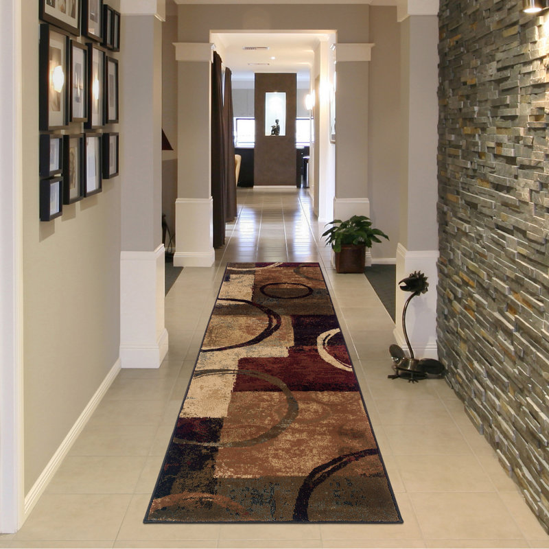 Tapis à motif abstrait brun / noir / beige Geovany, Tapis de couloir 1 pi 10 po x 7 pi 6 po