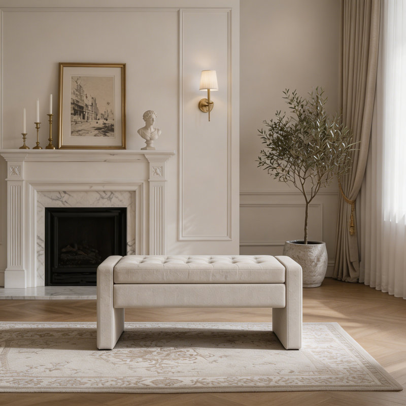Banc de rangement rembourré moderne de 50 po avec siège capitonné