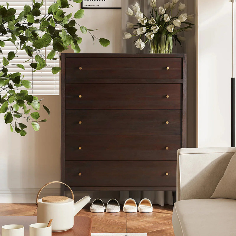 42In Mid-Century Wood Dresser Chest Of Drawers, Coffee