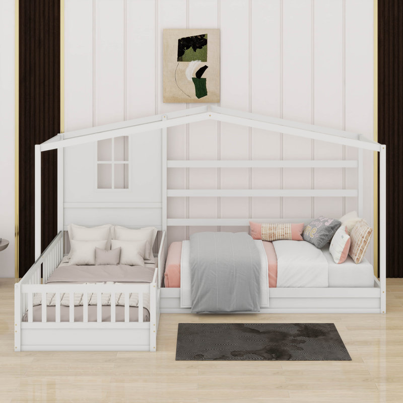 Lit simple en bois avec clôture, Blanc