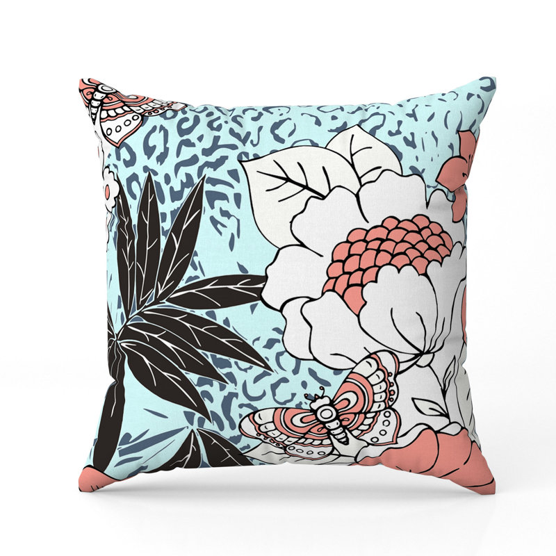 Coussin Roaring Florals, H 16 po x l 16 po, Bleu / Rose