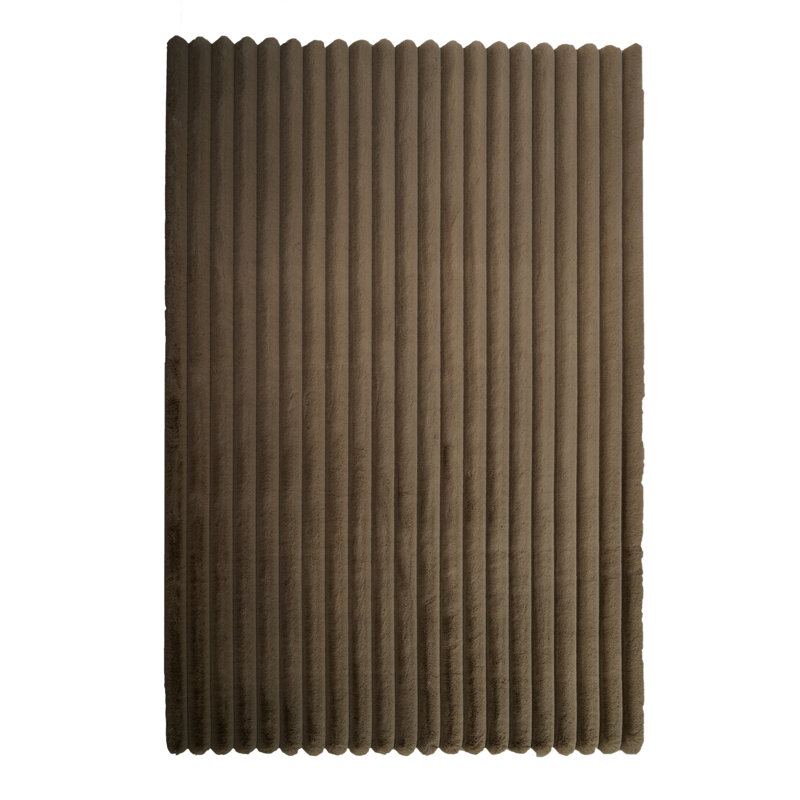 Nickole Collection Taupe Ultra Soft Ribbed Faux Fur Area Rug, Rectangle 8' x 10'