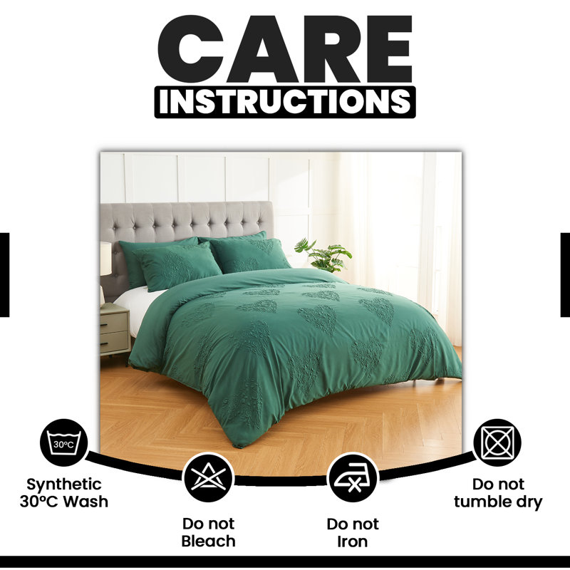 Polyester Geometric Duvet Cover with Pillowcases, 135 x 200 cm, Green