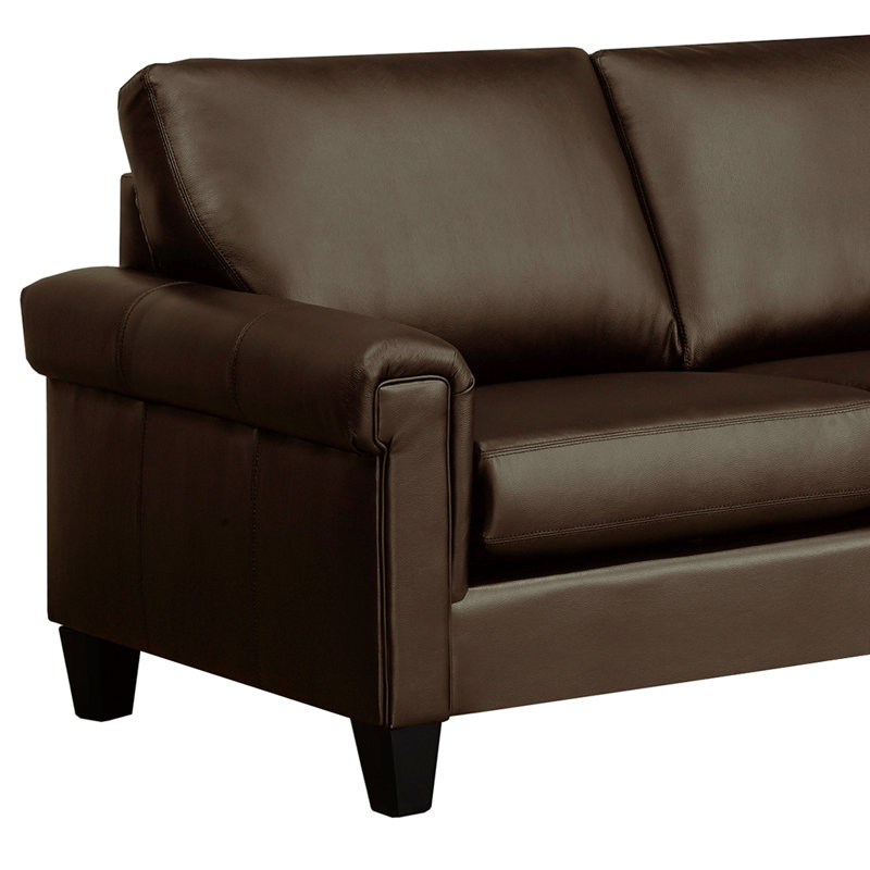 Honcut Upholstered L-Shaped Sectional, Chocolate Brown Genuine Leather, Right Hand Facing