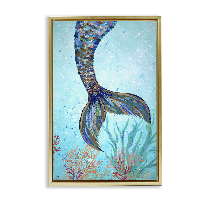Tall Tails Mermaid Brown Framed Floater Canvas by Jennifer Peck, 25" H x 17" W, Metallic Gold Floater Frame