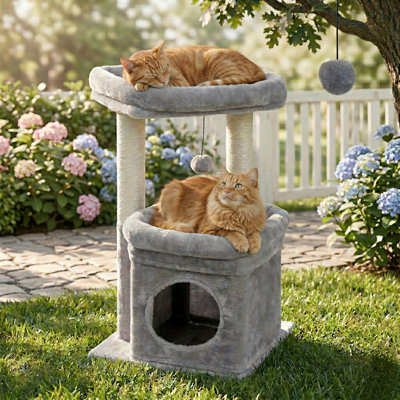 Cat Tree Tower for Indoor Cats Private Cozy Cat Condo Natural Sisal Scratching Posts Plush PomPom for Small Cats