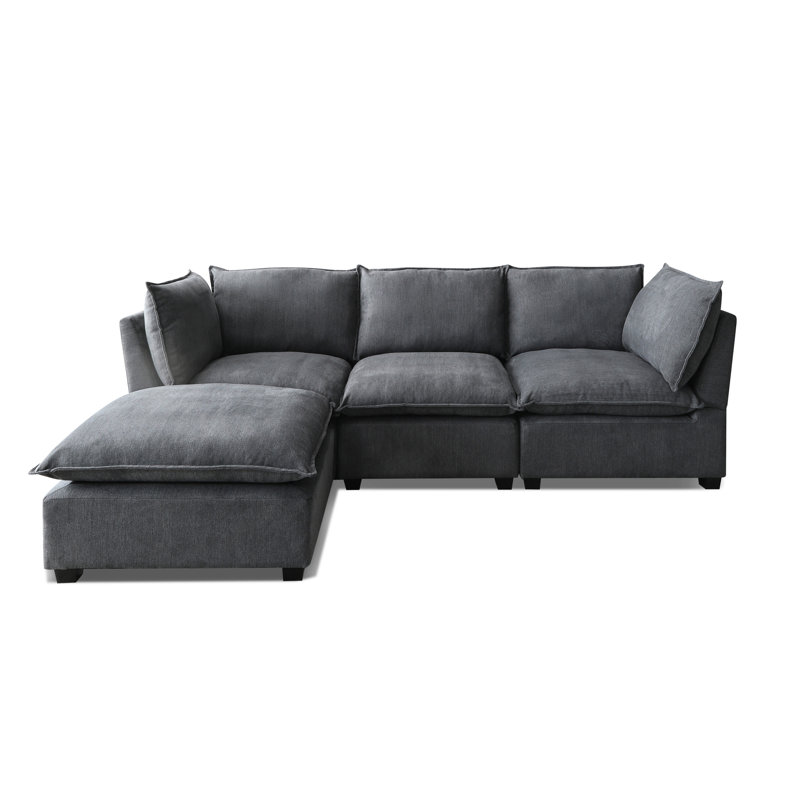 5 sièges en L gris, modulaire avec méridienne convertible et réversible