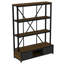 Bibliothèque à 3 tablettes en métal avec tiroirs pour le bureau personnel, bibliothèque ouverte, bibliothèque de style industriel rétro avec DEL, couleur noyer
