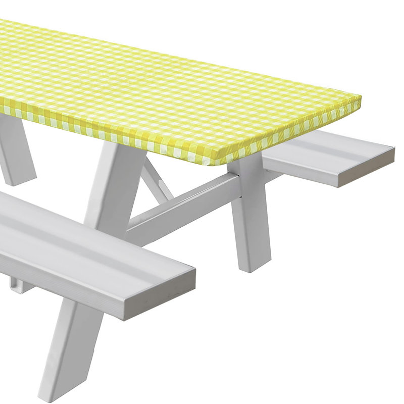 Ladarrin Vinyl Picnic Fited Tablecloth Rectangle, Yellow, 96" L x 30" D