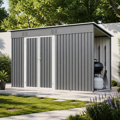 Remise de rangement extérieure en métal 10 pi x 4 pi pour porte de jardin verrouillable avec cadre de plancher