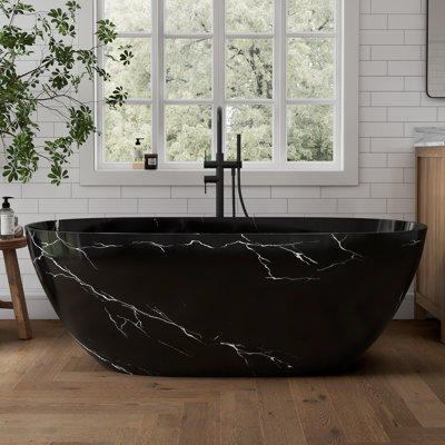 Forma 63" Marble Freestanding Tub Solid Surface Freestanding Soaking Bathtub
