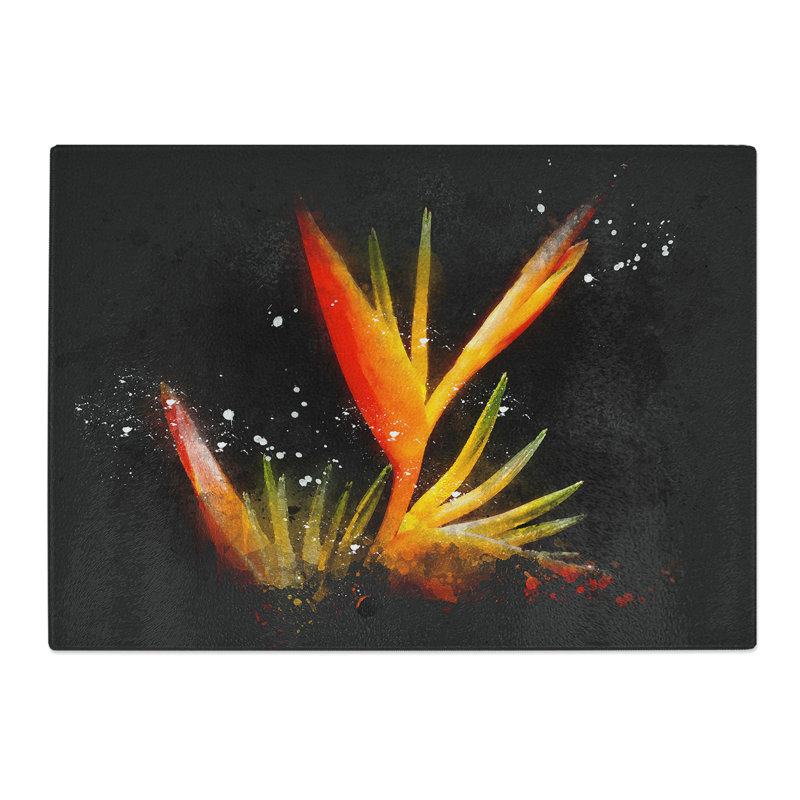 Bird of Paradise Flower Paint Splash Chopping Board, 0.4cm H x 20cm W x 28.5cm L