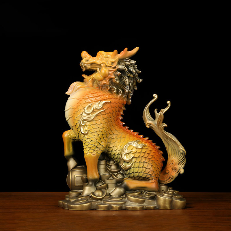 Laiton Feng Shui Kylin - centre de table élégant attirant la richesse, H 5,71 po x l 4,53 po x P 2,95 po