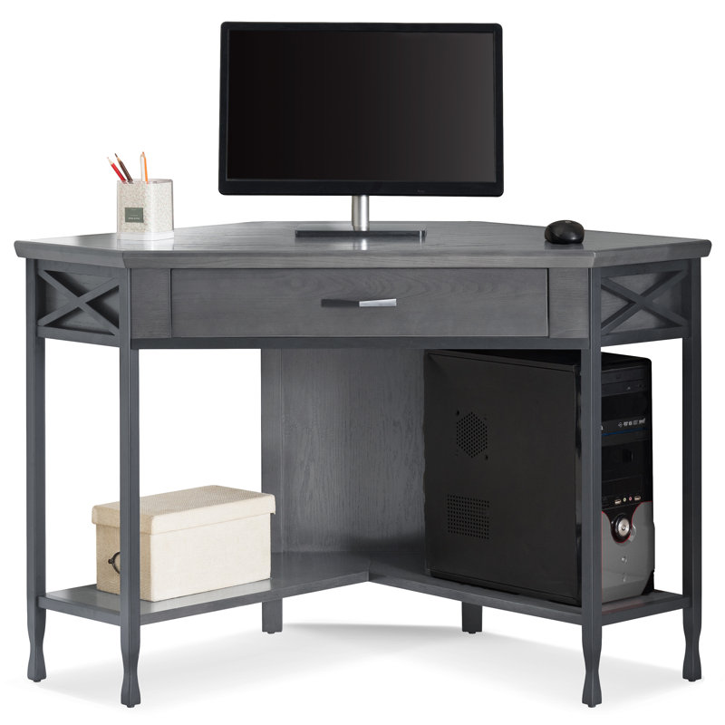 Solid + Manufactured Wood Chisel and Forge Corner Computer Desk in Gray