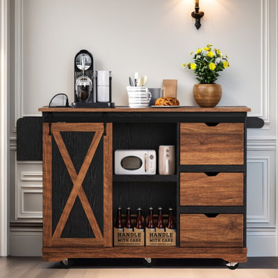 55.5" Wide Kitchen Island With Extendable Tabletop