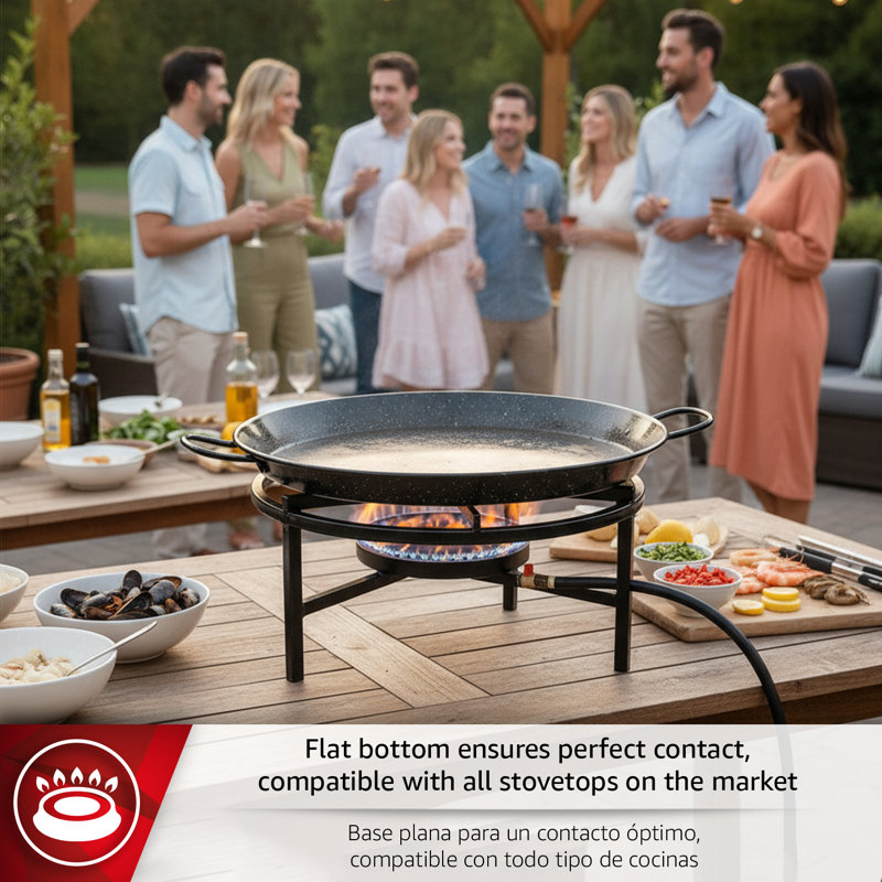 Poêle à paella en acier émaillé 12 pouces Magefesa - 30 cm - 4 portions, idéale pour cuisiner à l'extérieur et préparer votre propre paella valencienne traditionnelle, facile à nettoyer