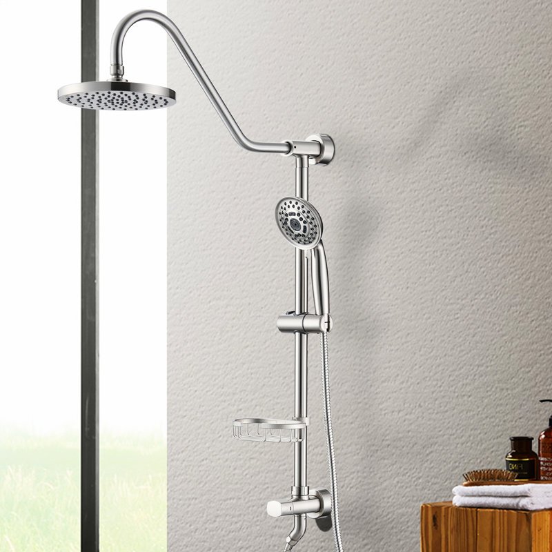 Douche en nickel brossé avec douche à main et pluie de 8 po - atmosphère relaxante facile à nettoyer