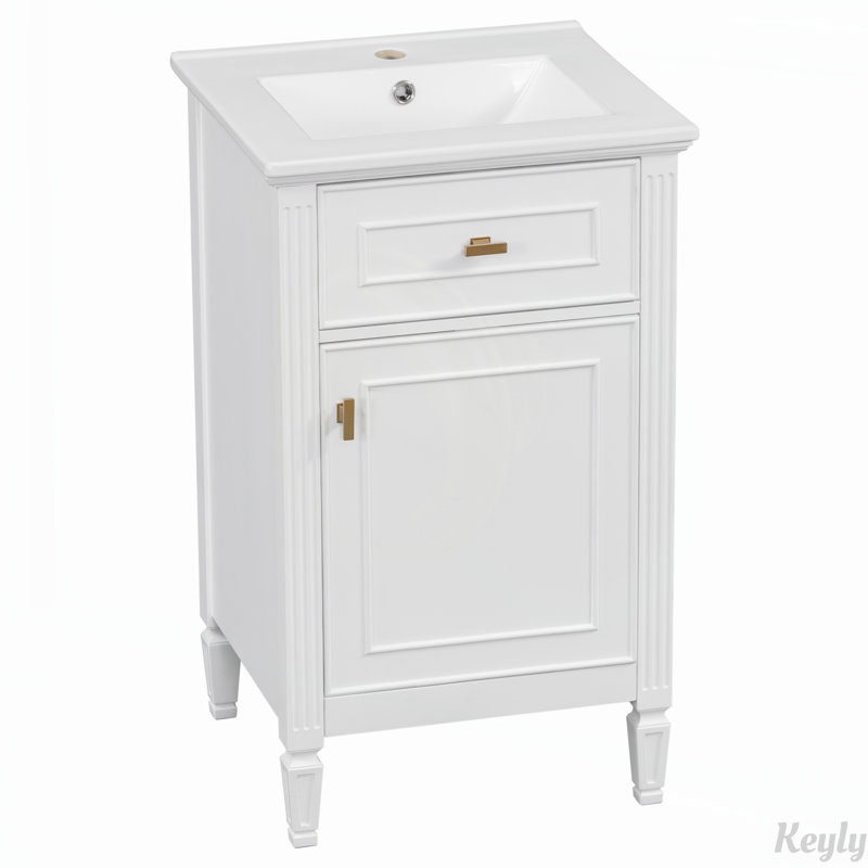 Meuble-lavabo noir 20 po avec lavabo et tablette réglable, Blanc